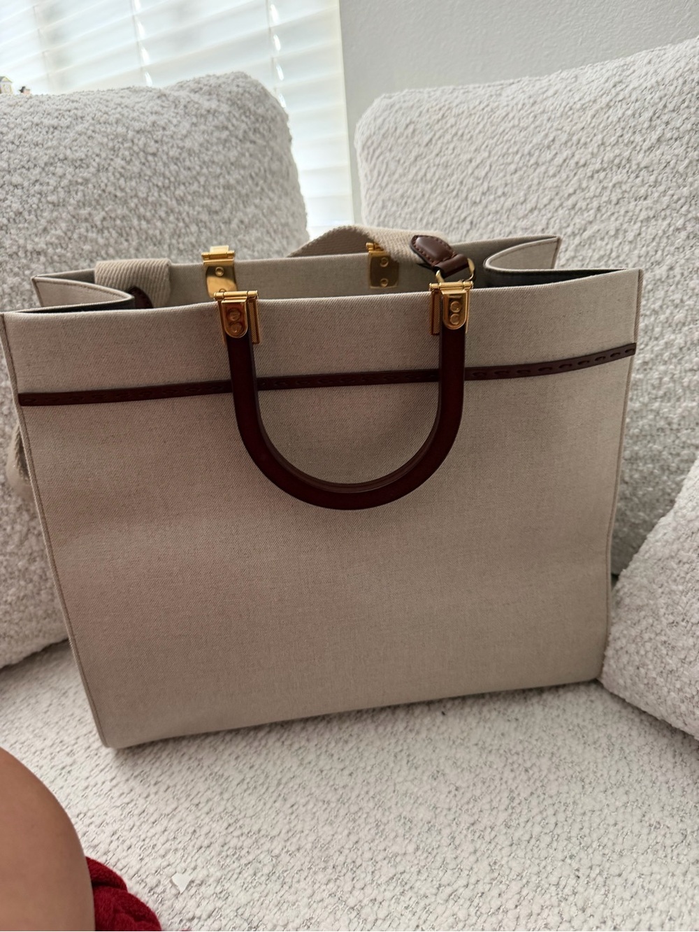 Fendi Beige Canvas Tote with Brown Leather Handles and Gold Hardware - Picture 7 of 13